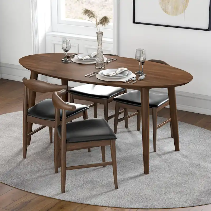 Kailey Mid Century 67-inch Oval Solid Wood Dining Table in Brown - 67 inches