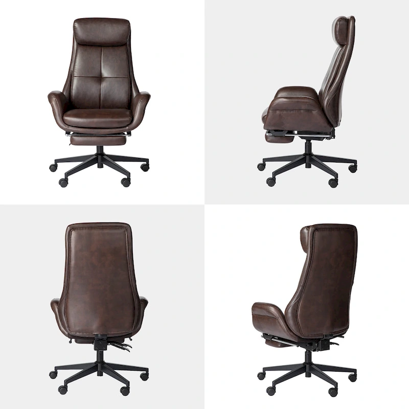 Glitzhome Adjustable Reclining Swivel High Back Home Office Chair with Footrest and Armrest