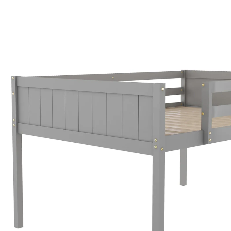 Grey/White Low Loft Bed with Convertible Ladder, Twin/Full, Single