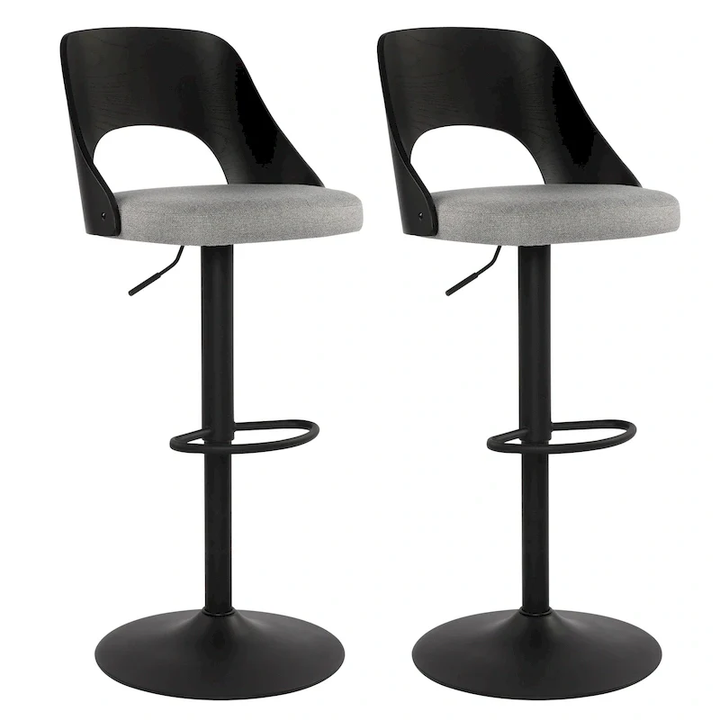 Adjustable Swivel Bar Stools with Fabric Seat & Bentwood Back – Set of 2