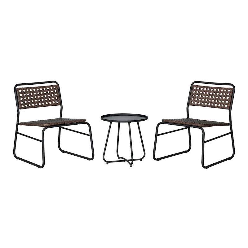 Selby 3-Piece Mid-Century Modern Faux Rattan Conversation Outdoor Patio Set, by JONATHAN Y