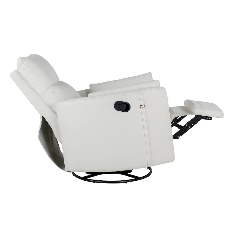 Beige Upholstered Swivel Rocker Recliner with Manual Recline, 360 Swivel, and Two Removable Cushions