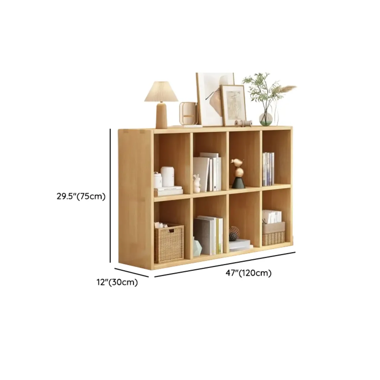 Modern Oak Bookcase Spacious Shelves Multi-Cabinets
