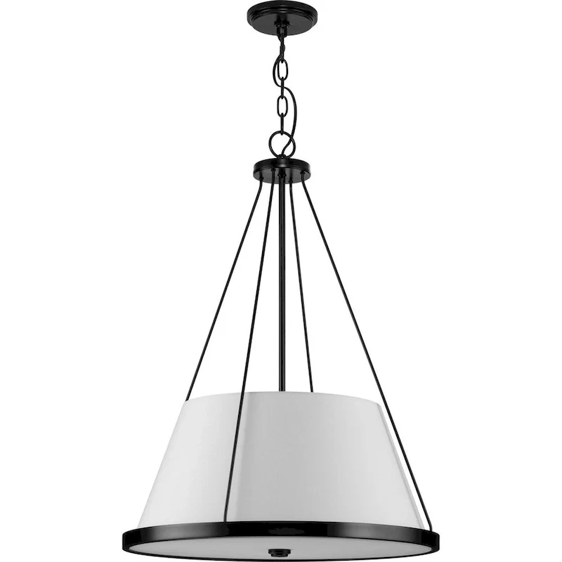 Saffert Collection Three-Light New Traditional Matte Black White Linen Glass Pendant Light - 22 in x 22 in x 30 in
