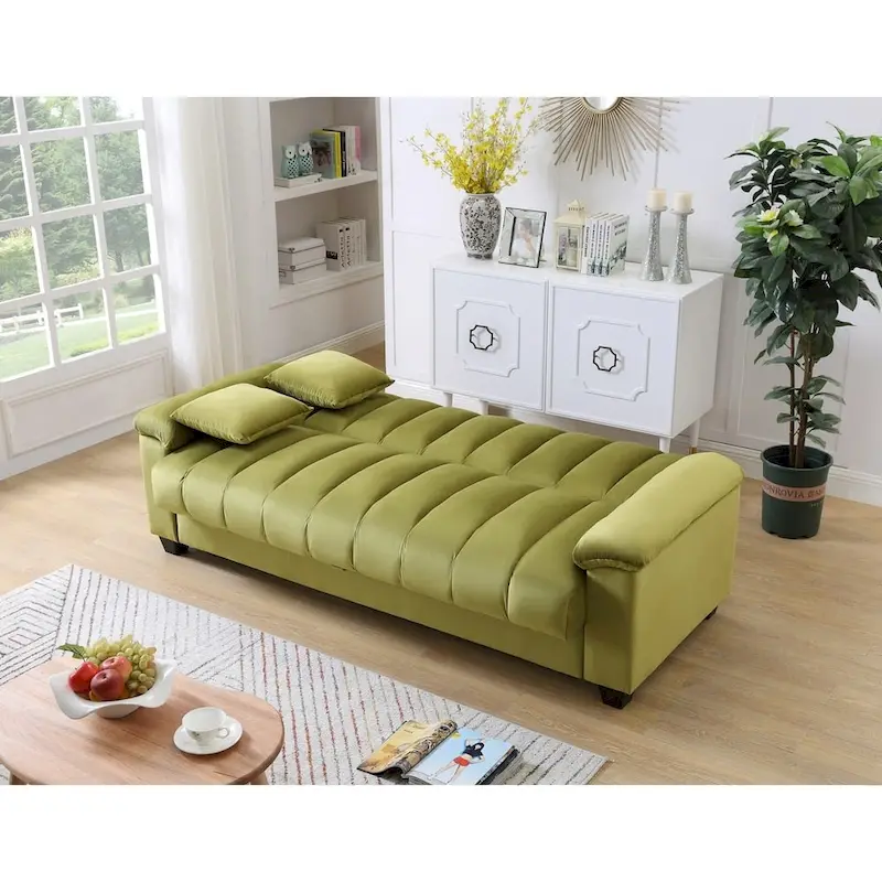 Fabric Upholstered Channel Back Living Room Convertible Sofabed