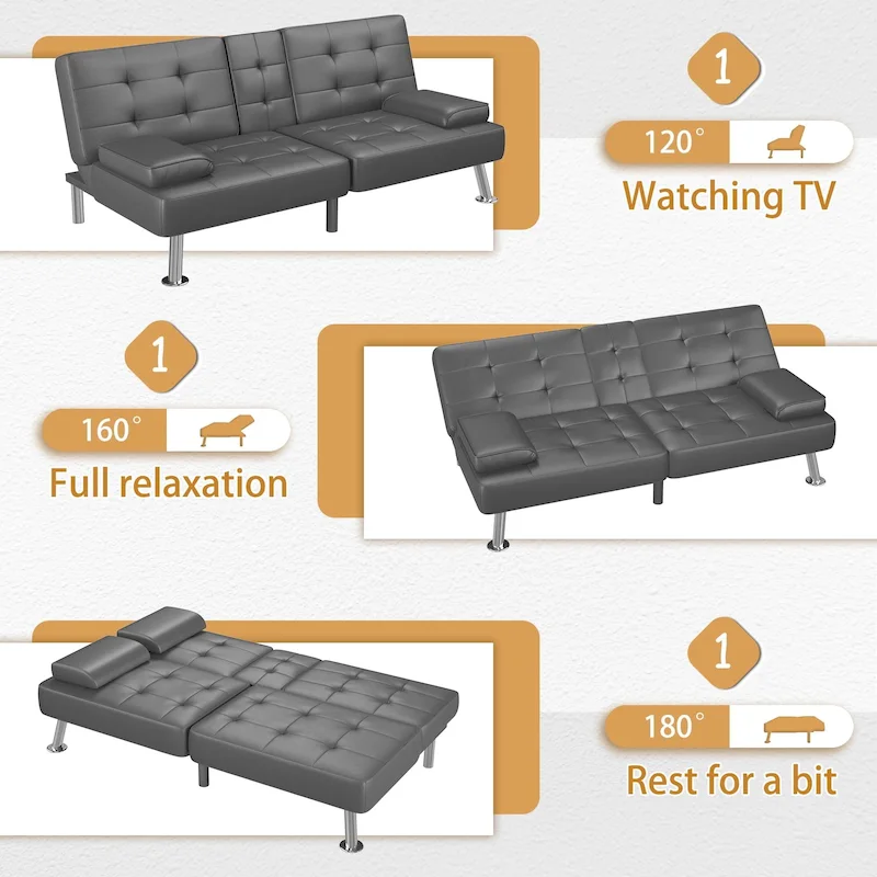 Homall Futon Sofa Bed Convertible Lounge Couch Sofa with Cupholders & Pillows