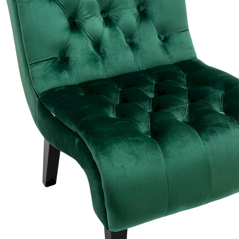 Velvet Armless Accent Chair with Wooden Legs and Thick Cushioned Seat
