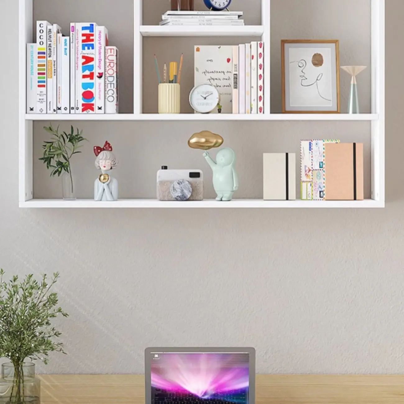 Modern Wooden 3-Tier Open Back Wall-Mounted Bookcase