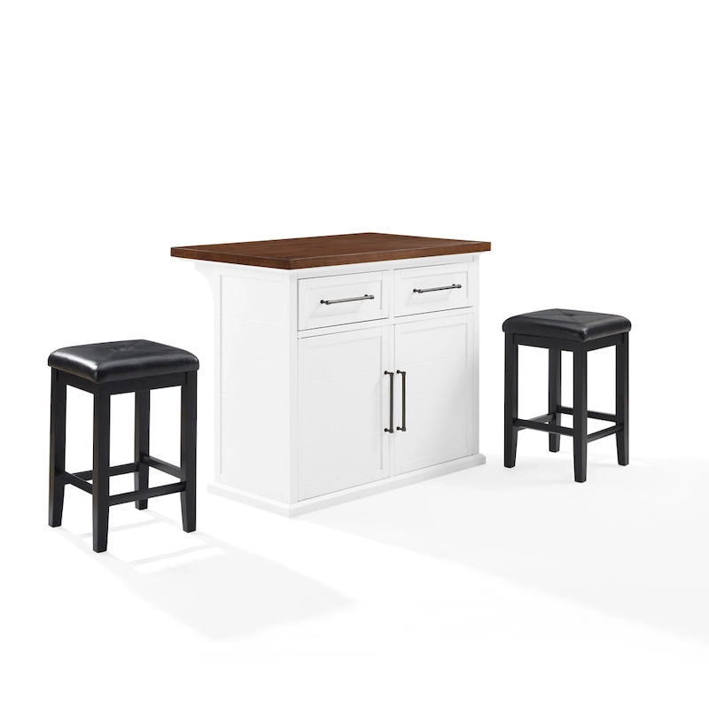 Crosley Bartlett Wood Top Kitchen Island W/Uph Square Stools - 50d x 42w x 36h
