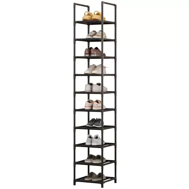 10-Tier Metal Shoe Rack Organizer  Space-Saving Tall Corner Shoe Storage Stand  Removable Fabric Shelves  Sturdy Metal Frame for Closet, Entryway