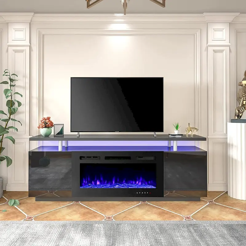 70 Fireplace TV Stand with 36 Electric Fireplace, TV Console for TVs up to 80 for Living Room, Black - 36