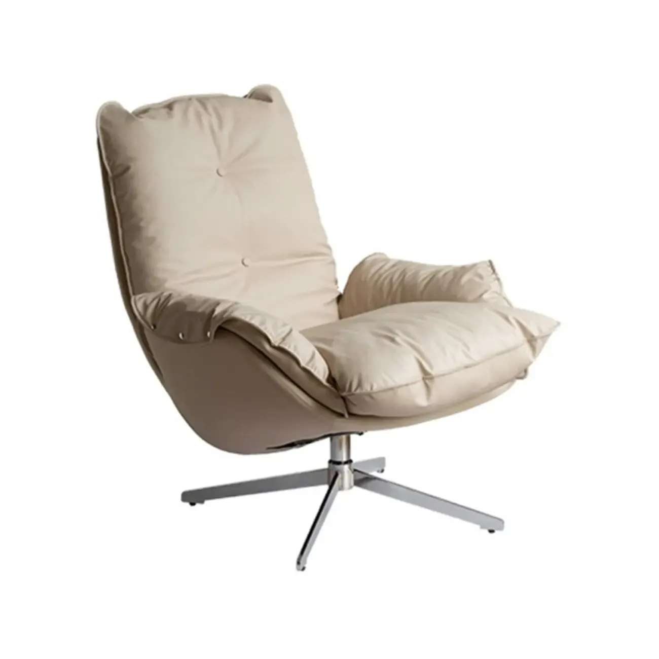 Modern Beige Leather Accent Armchair with Swivel
