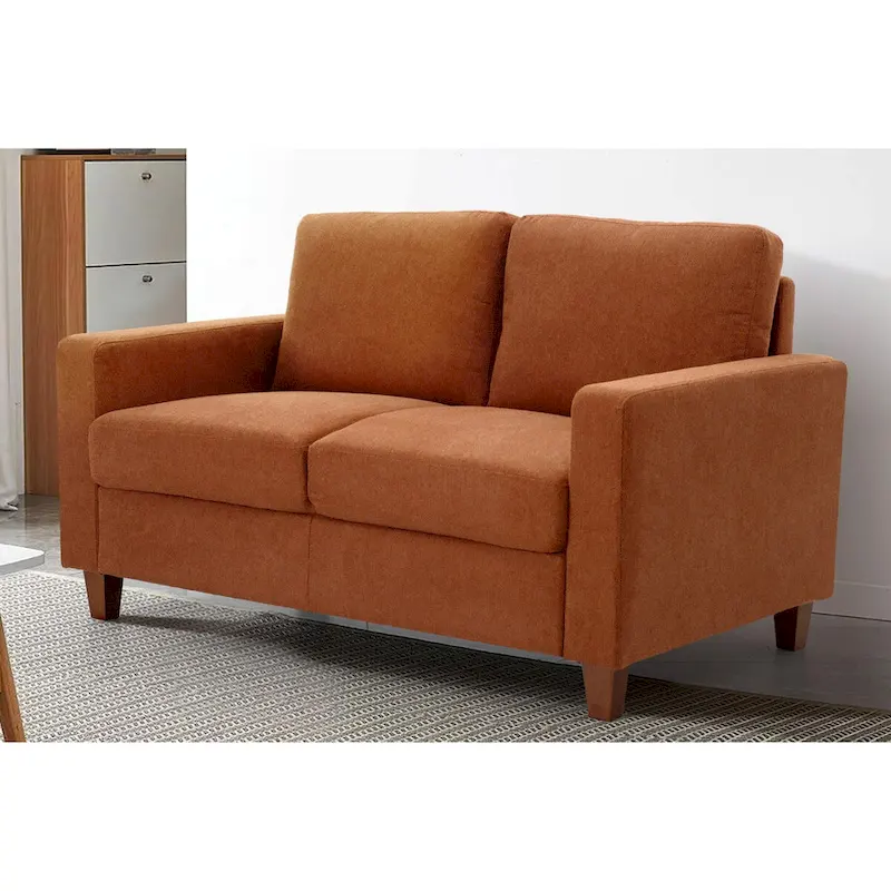 Upholstered Loveseat with Square Arms – Beige / Green / Orange / Grey, Mid-Century Modern, Seats 2