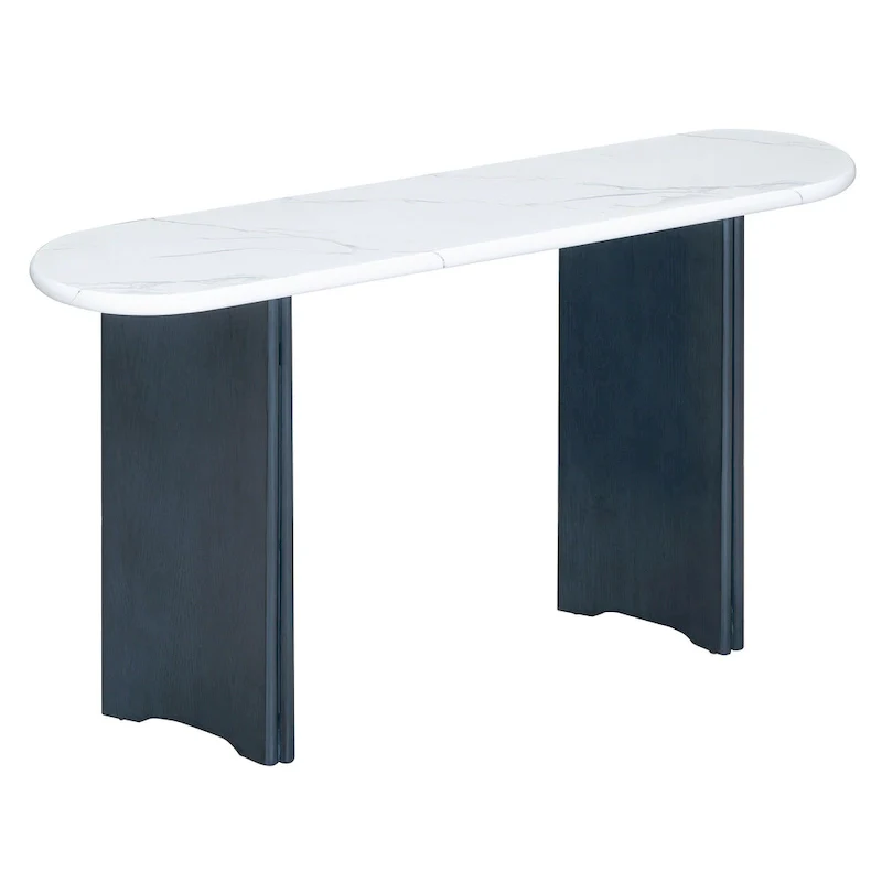 Oval Faux Marble Top Console Table Entryway Table, Narrow Sofa Table Hallway Accent Table with Triangular Base