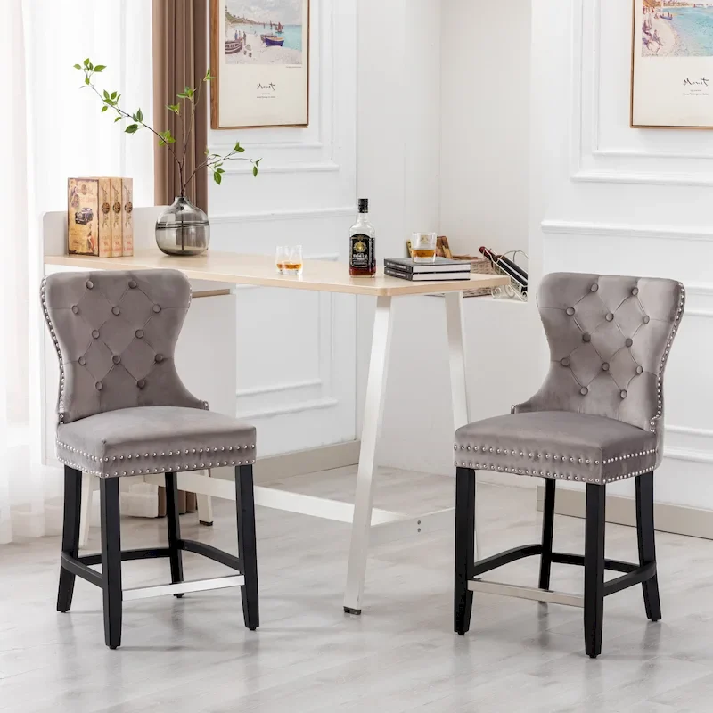 Carter 24  Wingback Tufted Nailhead Counter Stool (Set of 2)