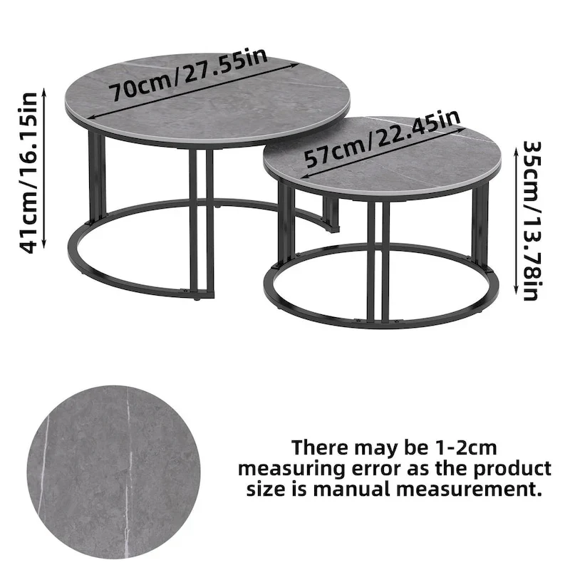 Round Sofa Nesting Coffee Table Sintered Stone Set of 2
