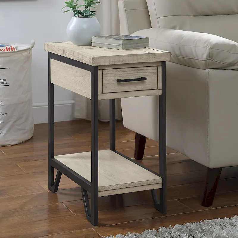 Antique White / Antique Green Rustic 1-Drawer Side Table for 1