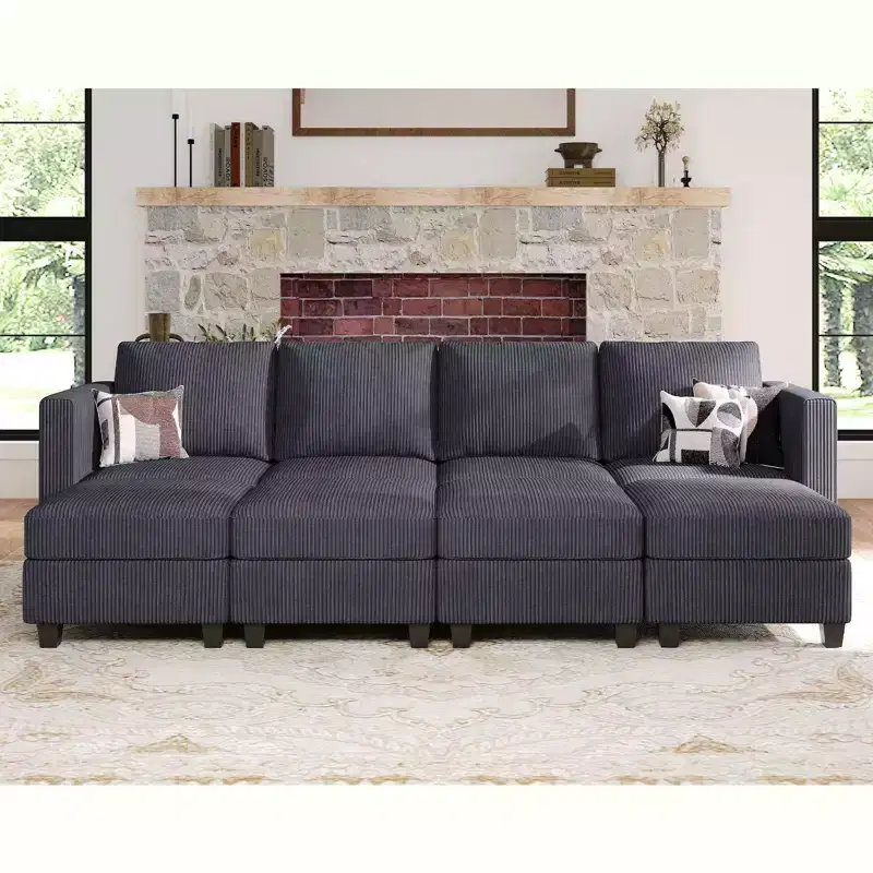 Belffin Oversized Modular Sectional Sleeper Couch, Corduroy Luxury Sectional Sofa with Storage Ottoman for Living Room