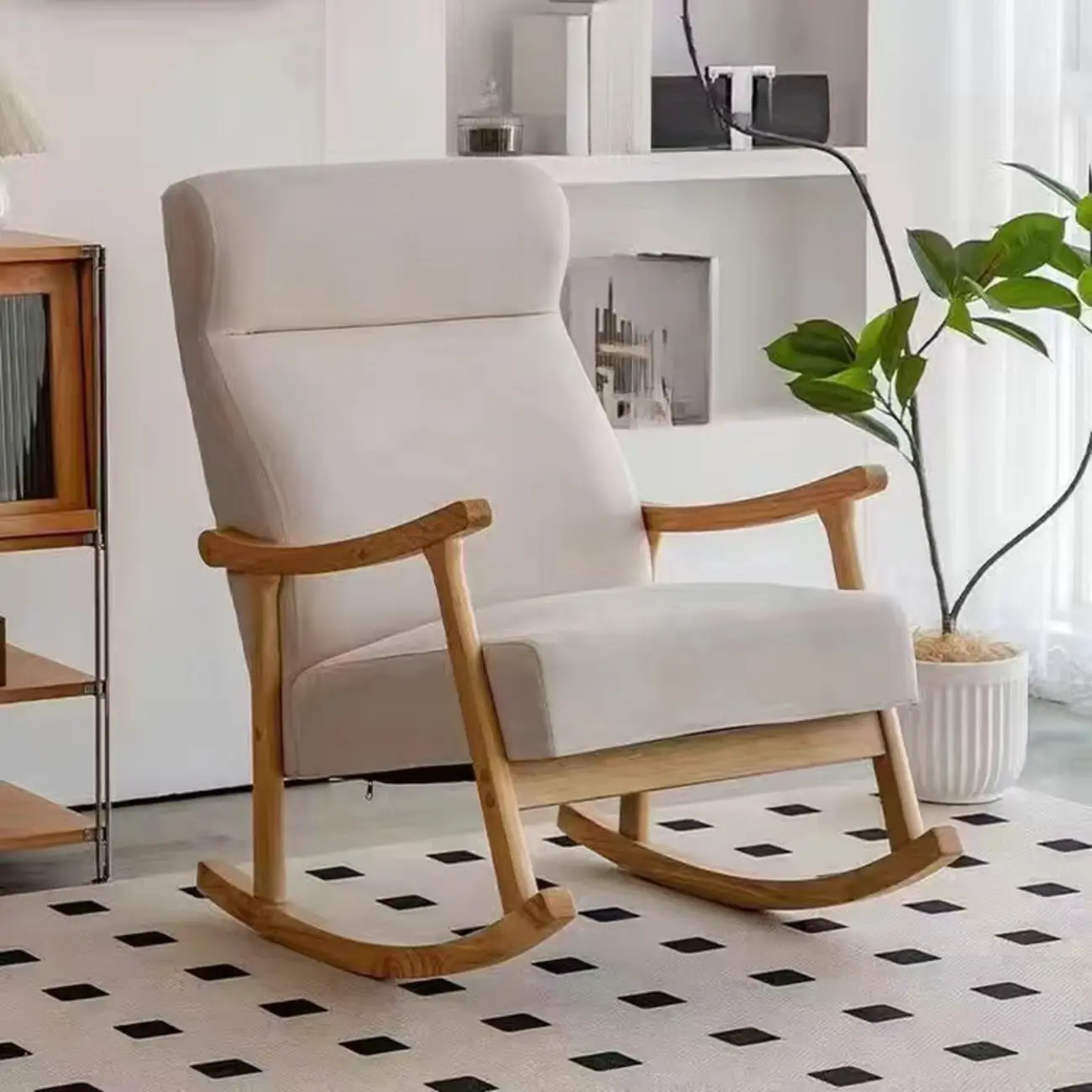 Modern Wood Upholstered Rocking Chair with Optional Ottoman