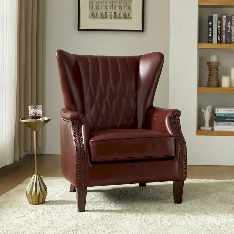 Xaver Traditional Genuine Leather Armchair With Solid Wood Legs by HULALA HOME