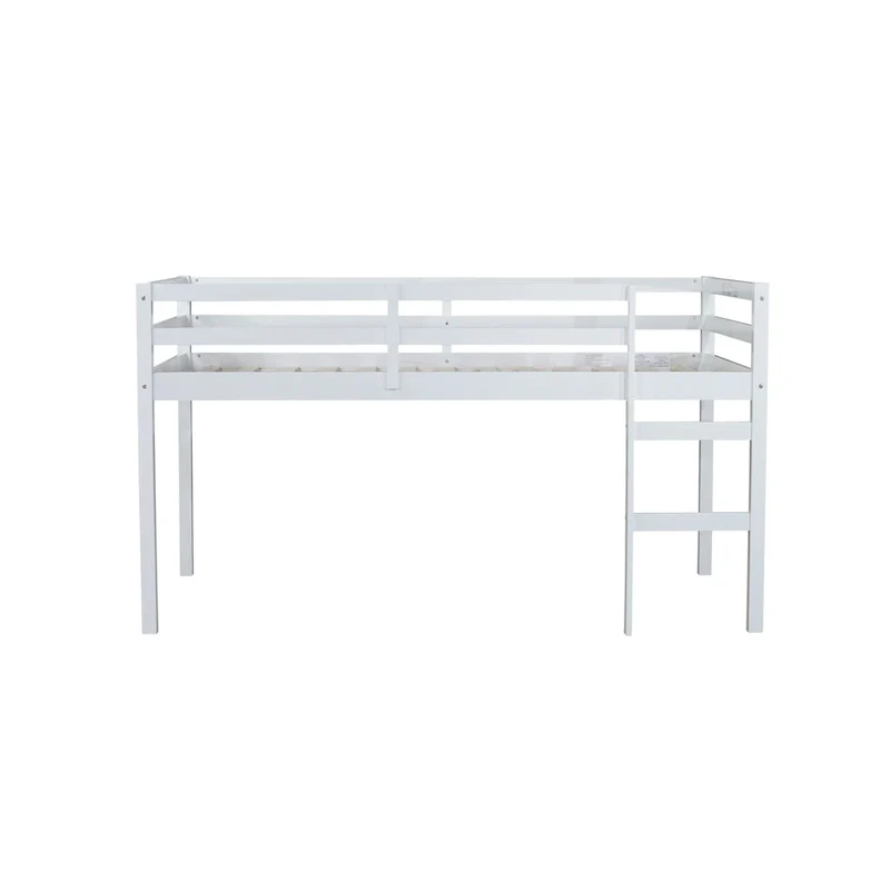 Twin Rubber Wood Loft Bed with Strengthened Slats