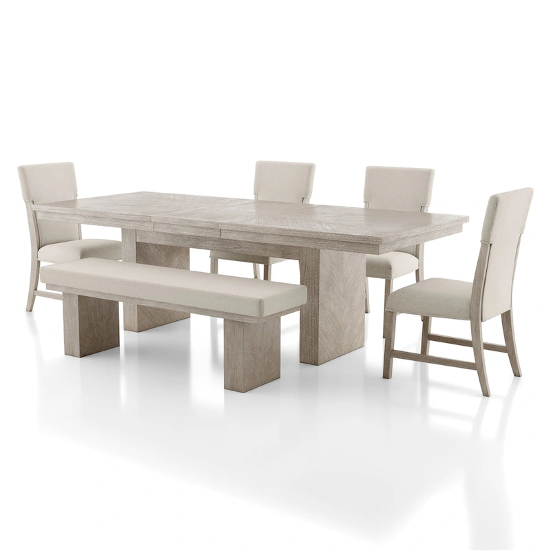 Furniture of America Yetaria Modern Farmhouse 6-Piece Natural Wood Dining Table Set