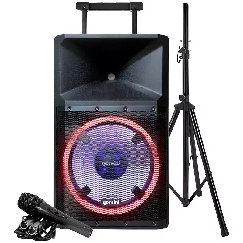 Gemini GSP-L2200PK Active 15 LED Portable Bluetooth Speaker With Stand and Mic