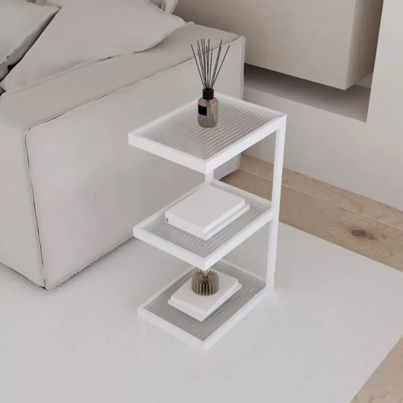 Extra Tall Simple Glass Top and Steel 3 Shelves Nightstand