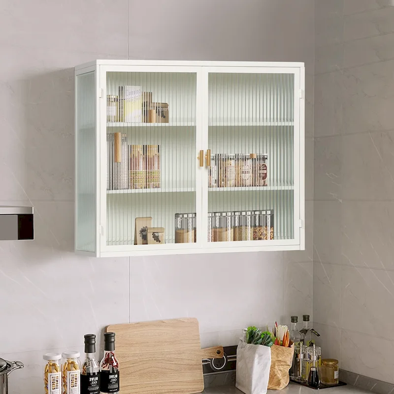 Modern Wall Cabinet with Glass Doors and Storage Shelves for Entryway, Living Room, Bathroom