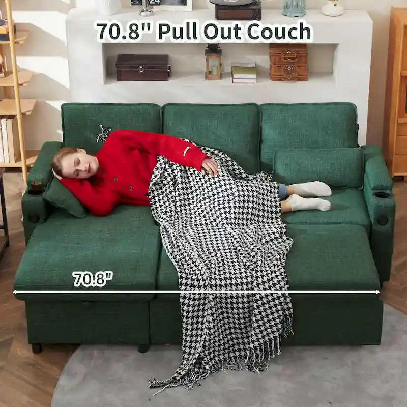 80 L-Shaped Sofa Couch Bed, Sofa Sleeper with Pull Out Bed, Reversible Sleeper Sofa Bed