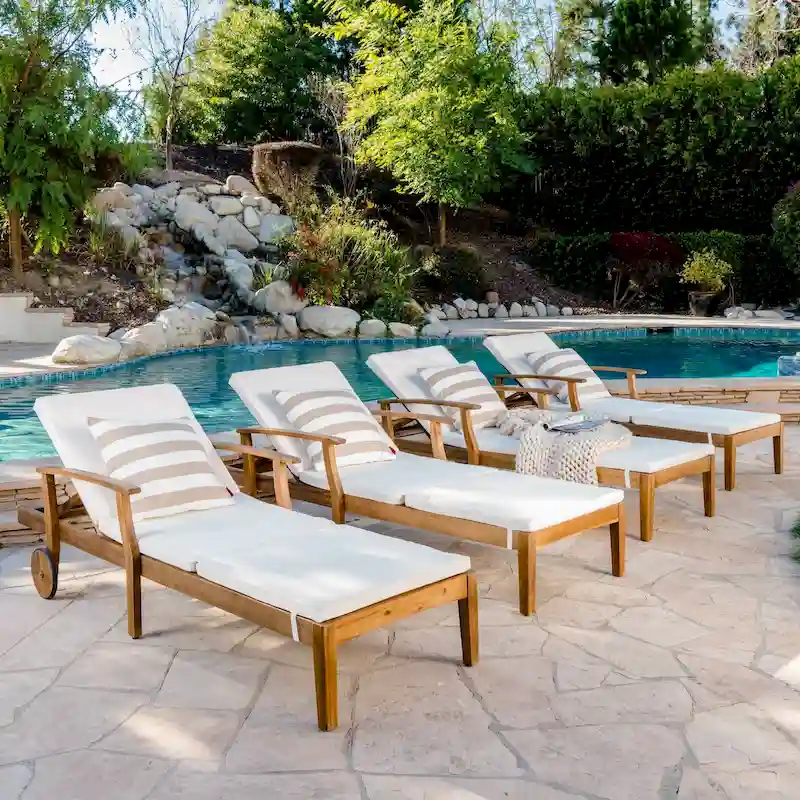 Perla Outdoor Wood Chaise Lounges (Set of 4) by Christopher Knight Home