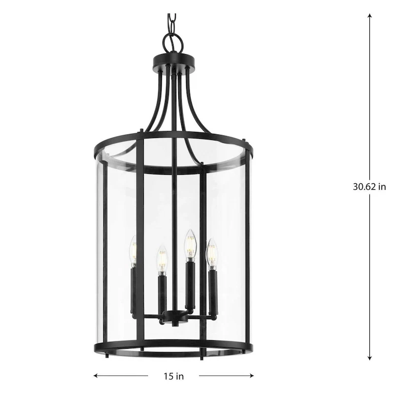Gilliam Collection Four-Light Matte Black New Traditional Hall & Foyer - 15 in x 15 in x 30.62 in
