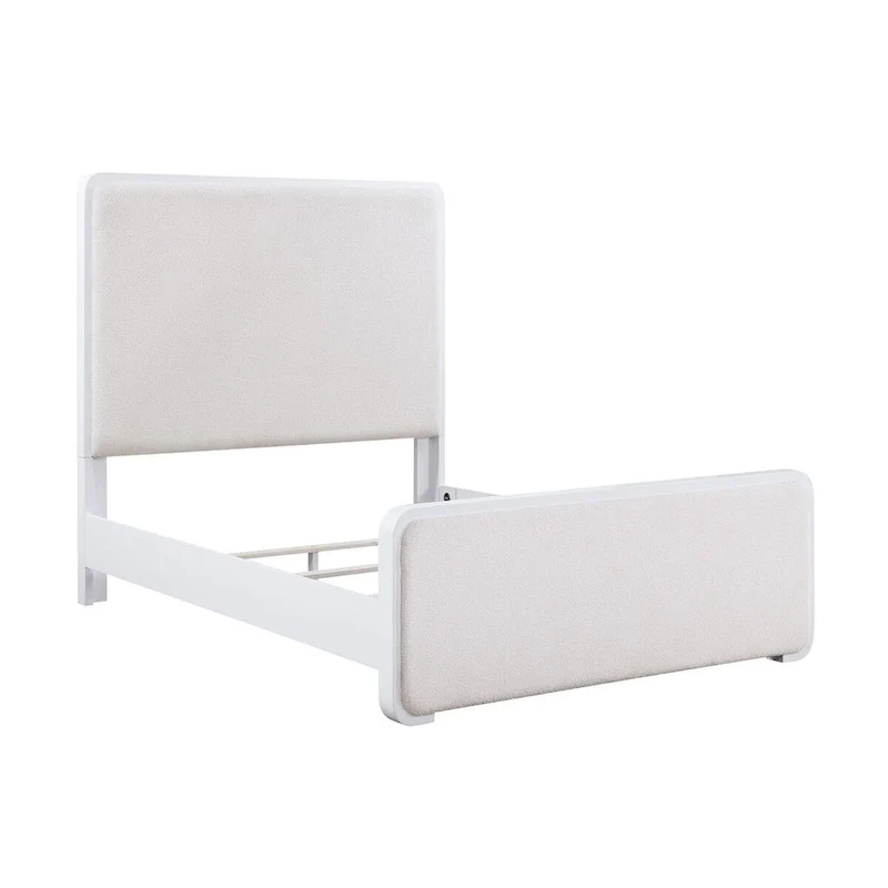 Helena Pearl White and Beige Panel Bed with Support Leg