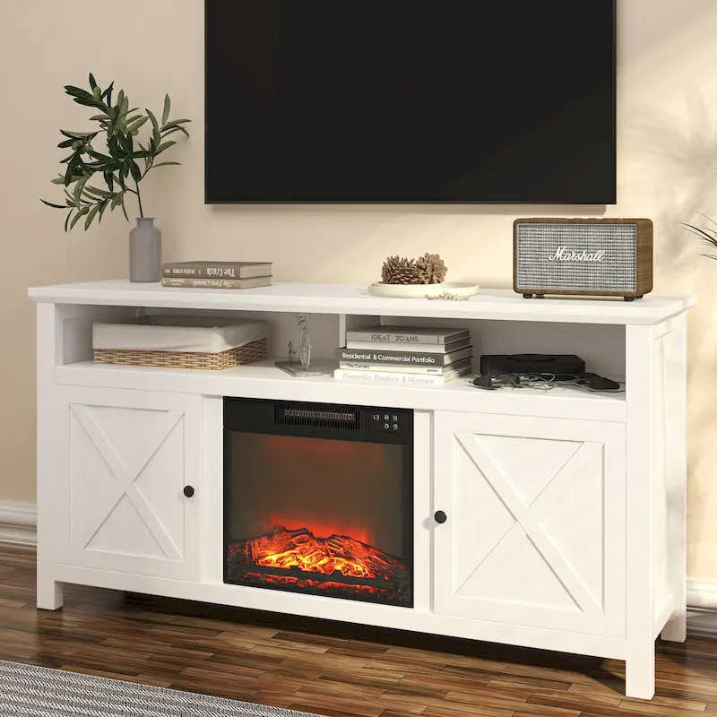 Clihome 58  Wood Fireplace TV Stand with 18  Electric Fireplace