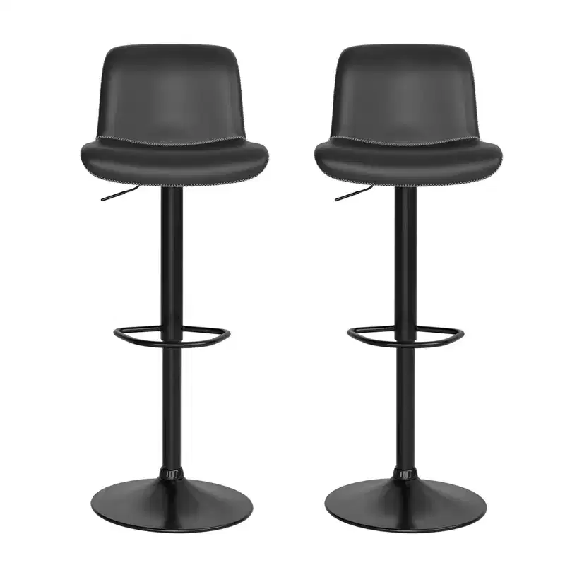 Set of 2 Swivel Bar Chair with Soft Cushioned and Footrest, Backrest PU Leather for Dining Room Counter
