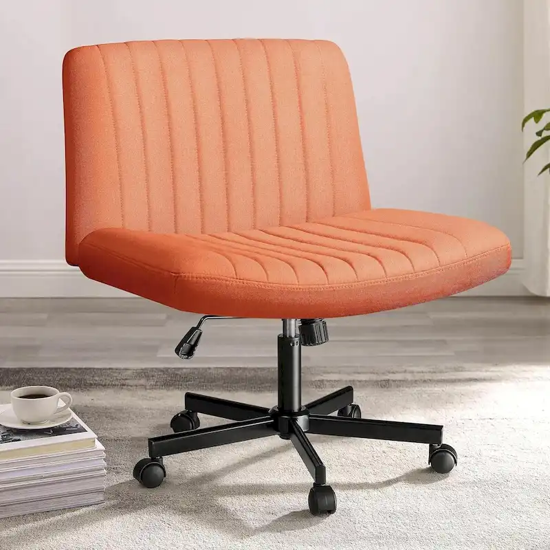 Bossin Criss Cross Chair Armless Office Desk Chair with Wheels,Fabric Padded Cross Legged Chair, Swivel Wide Seat Vanity Chair