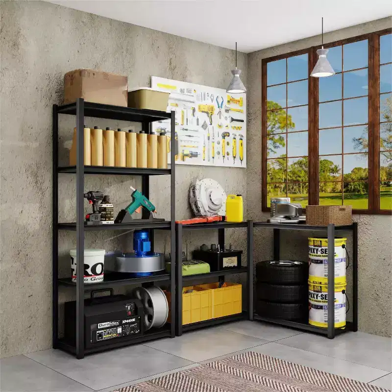 Shuntong 34"x14"x72" Metal Shelving 5-Tier with Concealed Post Laminated Boards Black Textured Finish