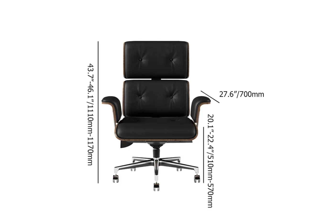Modern Wood Leather Adjustable Swivel Black Executive Chair
