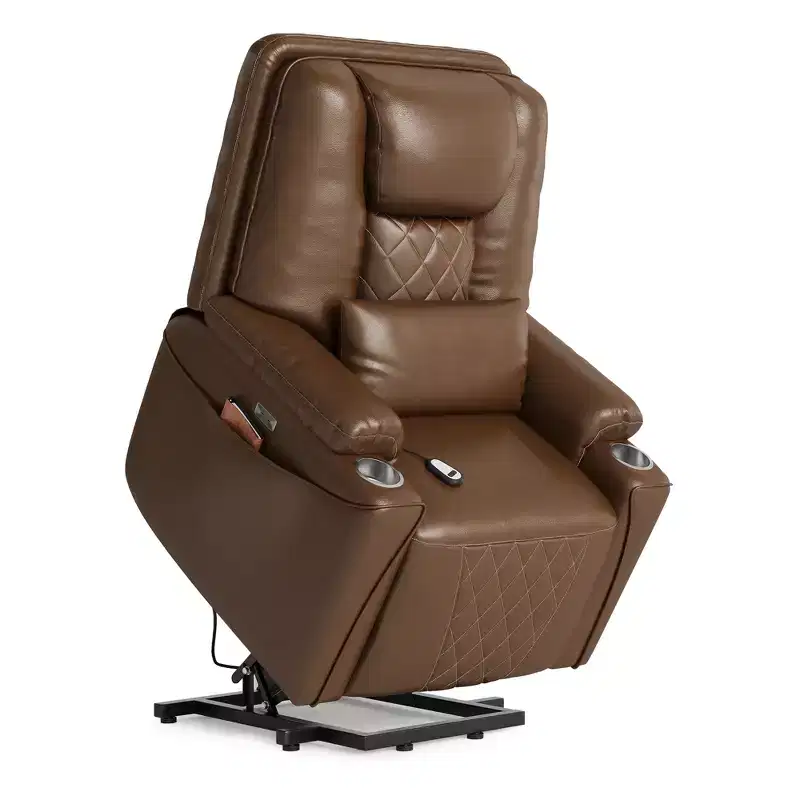 Sunnyfurn Lift Recliner Chair Sofa - PU Leather Reclining, 3 Adjustable Positions, Side Storage Pockets, Cup Holders, Power Lift Chair