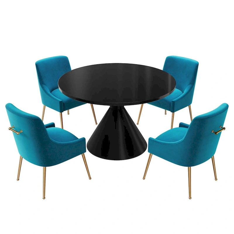 48 Light Luxury Black High Gloss Large Countertop Dining Table with Velvet Dining Chair Set
