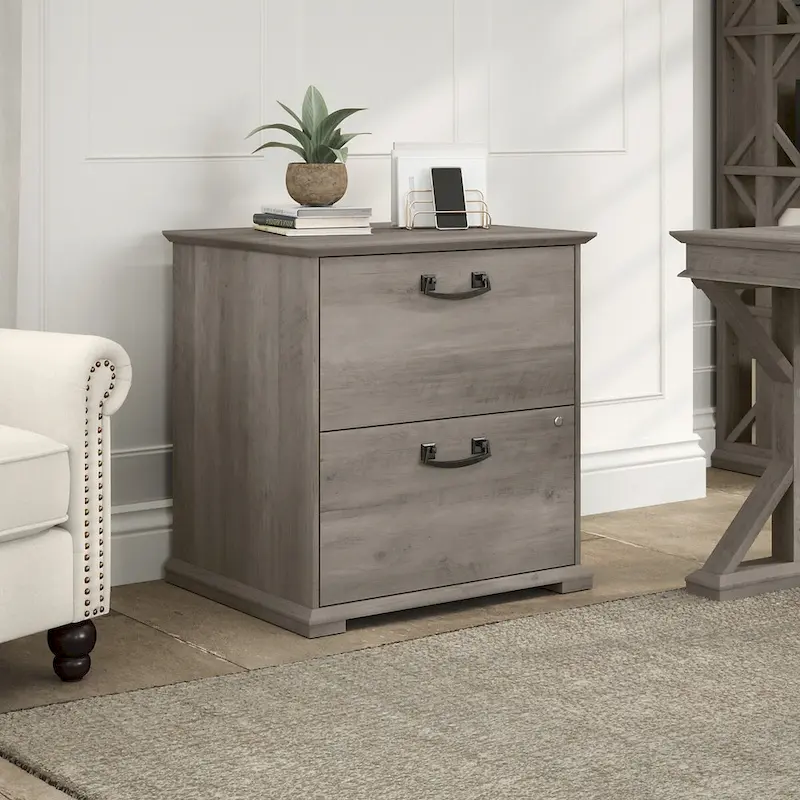 Linen White Oak / Driftwood Gray Farmhouse Lateral File Cabinet, 2-Drawer