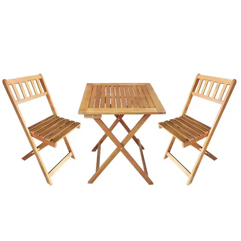 BestMassage 3-Pieces Acacia Wood Folding Bistro Set Outdoor Dining Set, Natural