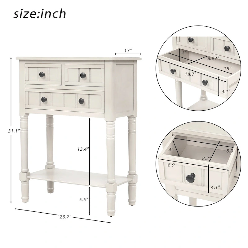 Narrow Console Table Slim Sofa Table with 3 Drawers and Bottom Shelf