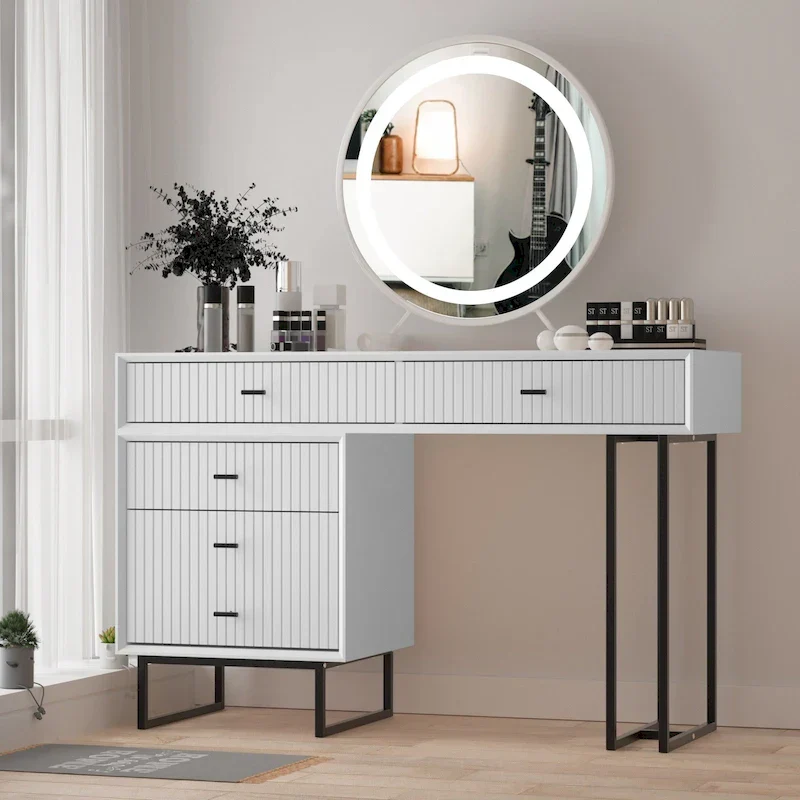 Makeup Vanity Desk Set with 5 Drawers - White/Grey