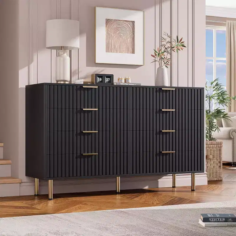 54-inch wide storage cabinet with 8 drawers, bedroom dresser, wooden organizer cabinet, can be used as a TV stand, suitable for living roomhallway