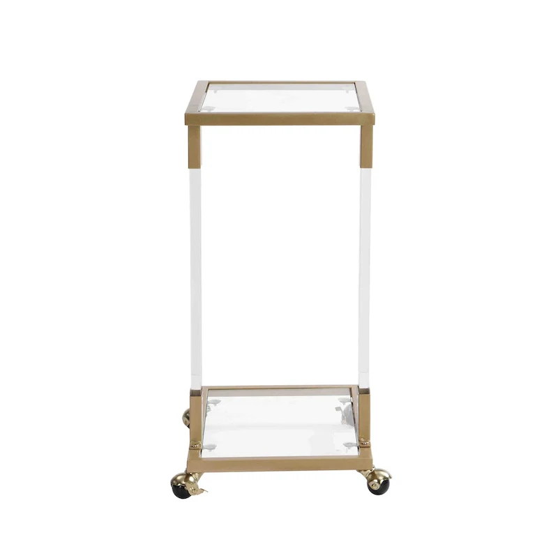 C-Shape Square Acrylic Side Table Sofa Table with Glass Top and Metal Base