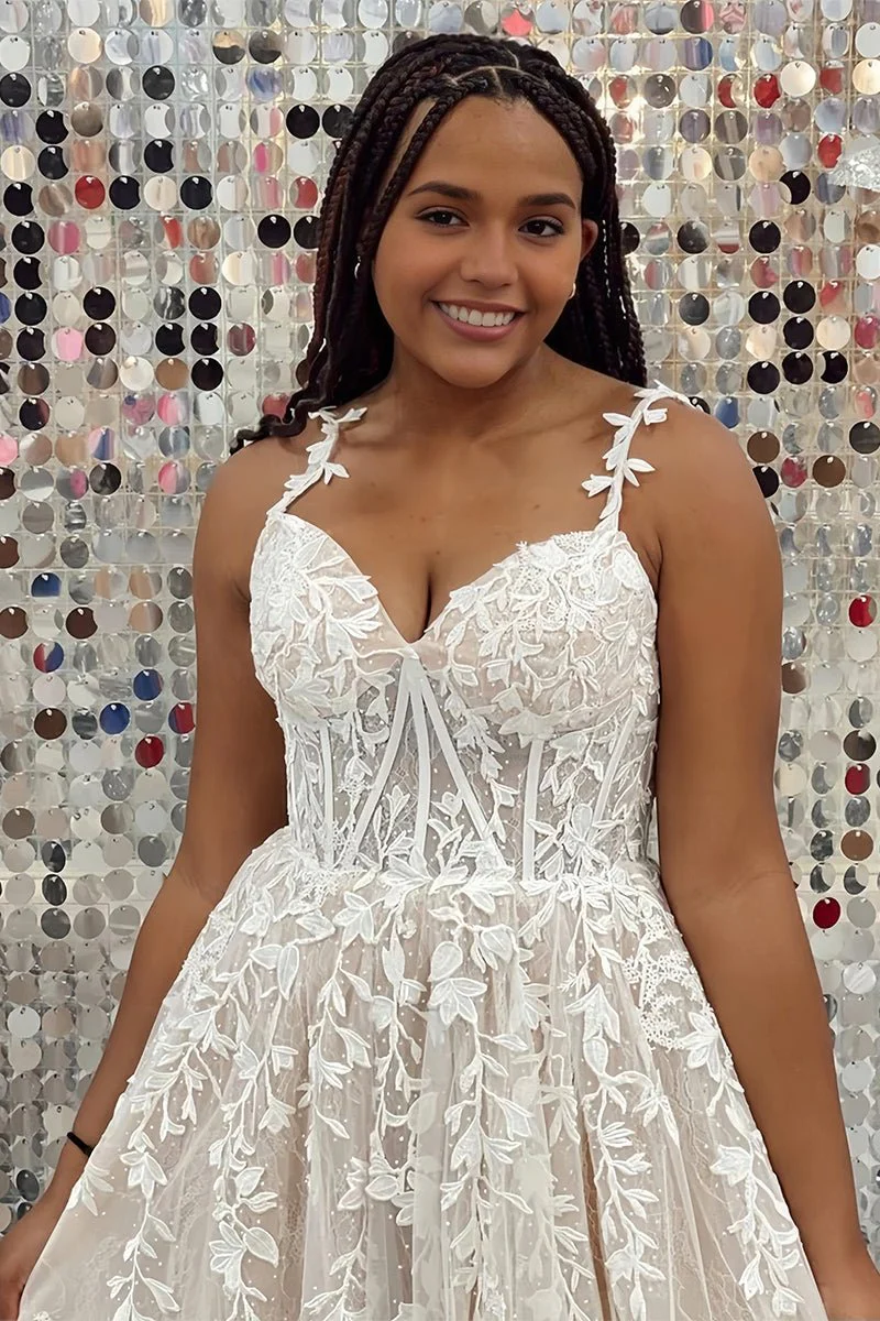 A-line Sweetheart Lace Tulle Prom Dress with Slit