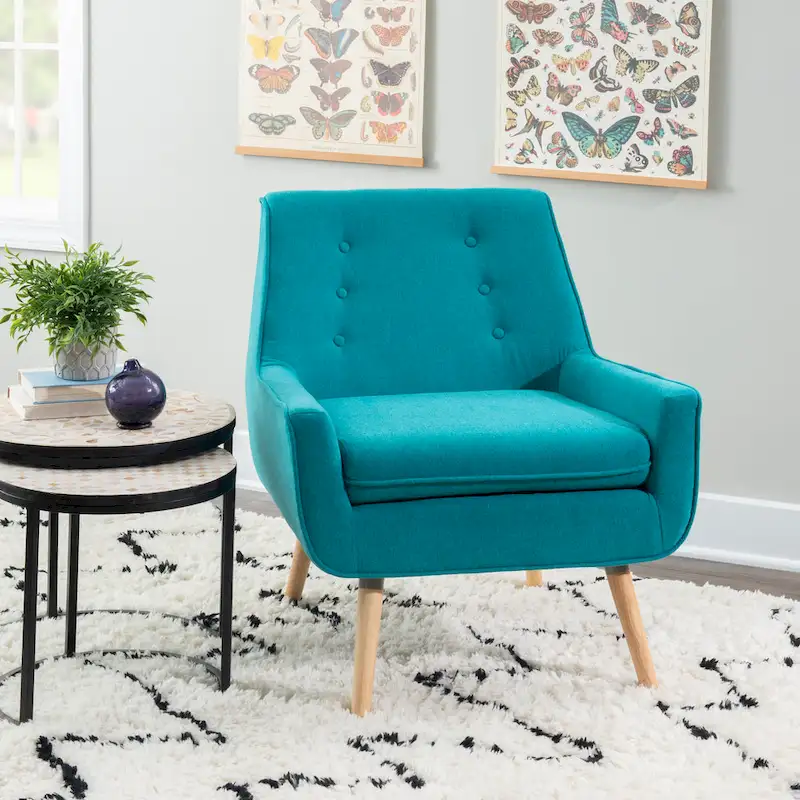 Bright Blue Button Tufted Accent Chair with Blonde Legs