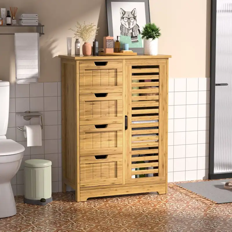 VEIKOUS Bathroom Floor Storage Cabinet with 4 Drawers