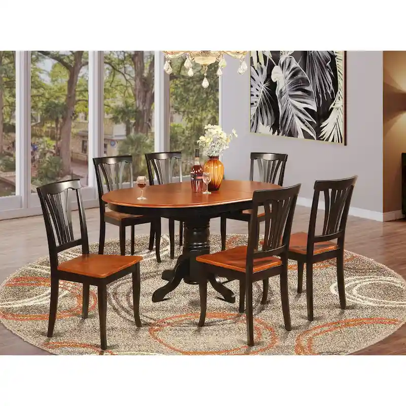 7-Piece Round Kitchen Dining Table Set with 6 Chairs - Black & Cherry